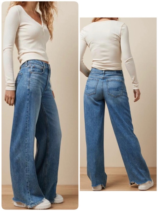 American Eagle Outfitters Denim - American Eagle Super High Rise Wide Leg Baggy Jeans Distressed 8 X-Long